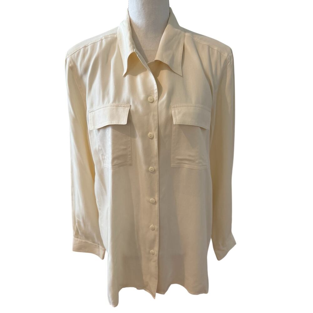 Anna and Frank Silk Button Down Shirt Cream XL